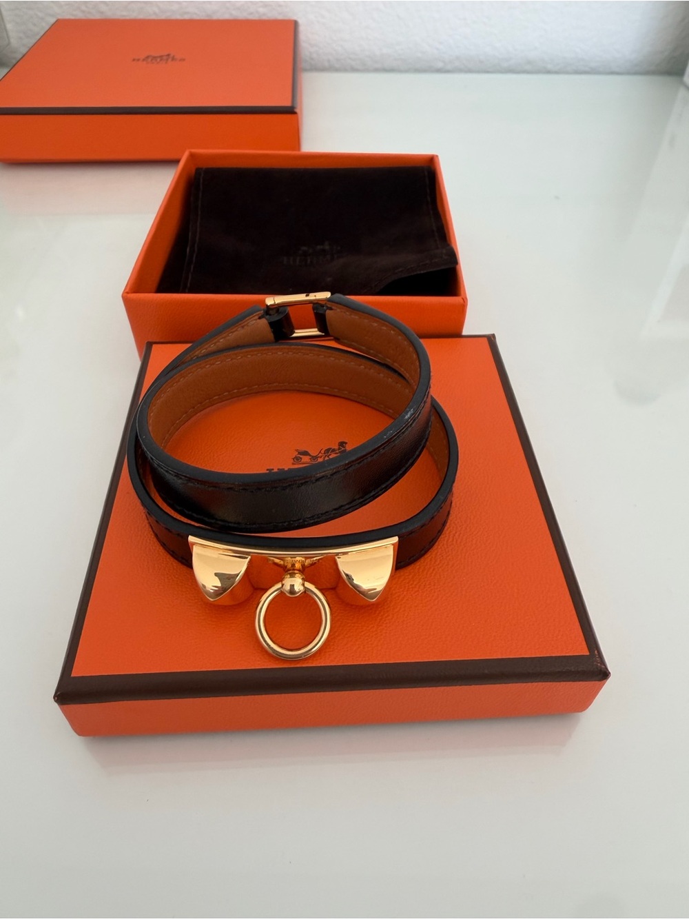 Hermès Rivale Double-Tour Bracelet with Gold Hardware in box leather